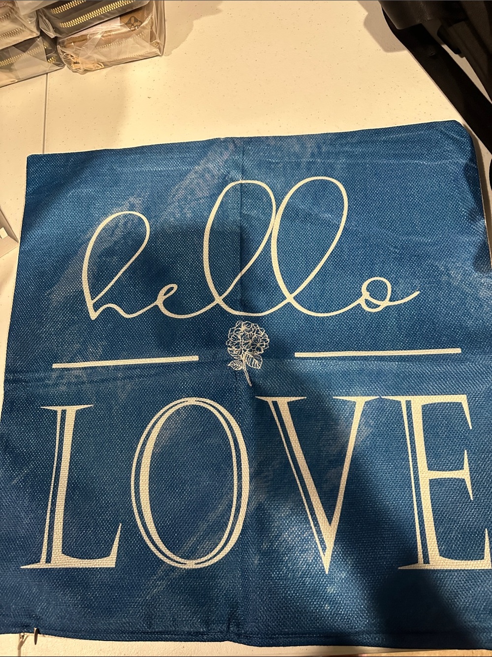 Hello Love Blue Graphic Tote/Decor Panel